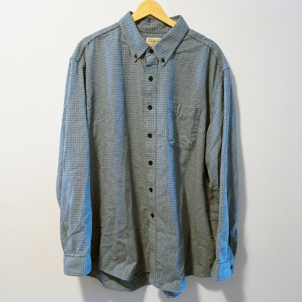 L.L. Bean XL Flannel Shirt Wicked Good Deep Sapphire Blue Green Houndstooth